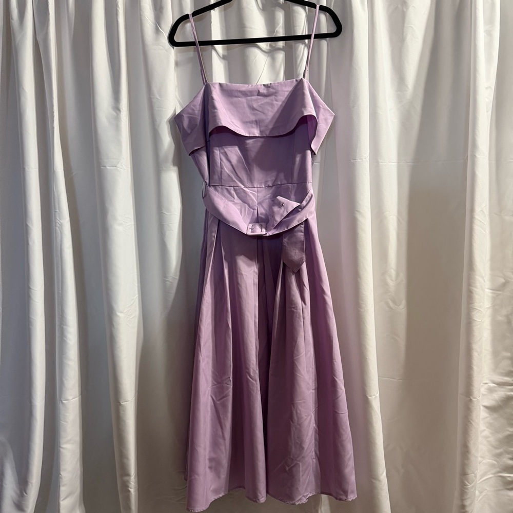 Lumiere Lilac Lavender Pleated Belted Sleeveless  Midi Dress - Size L